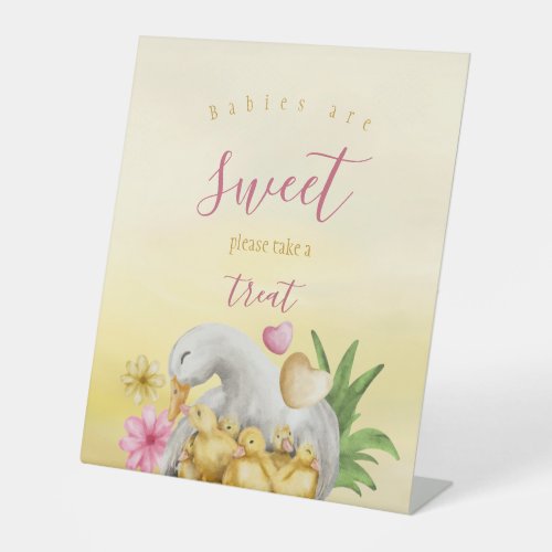 Little Sweet Heart Yellow Mommy Duck  Baby Shower Pedestal Sign