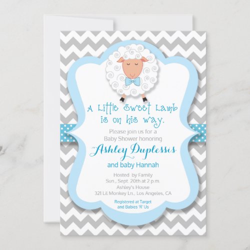 Little Sweet Lamb Boy Baby Shower Invitation