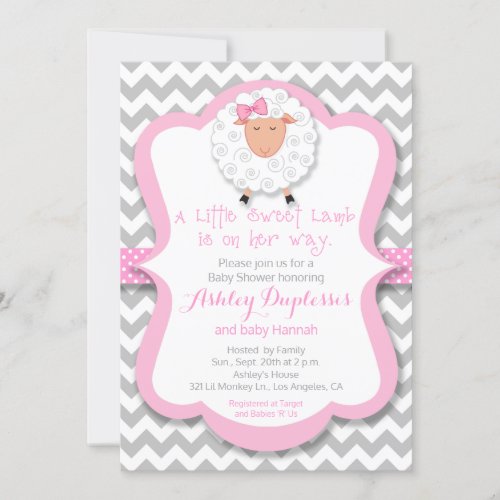 Little Sweet Lamb Girl Baby Shower Invitation