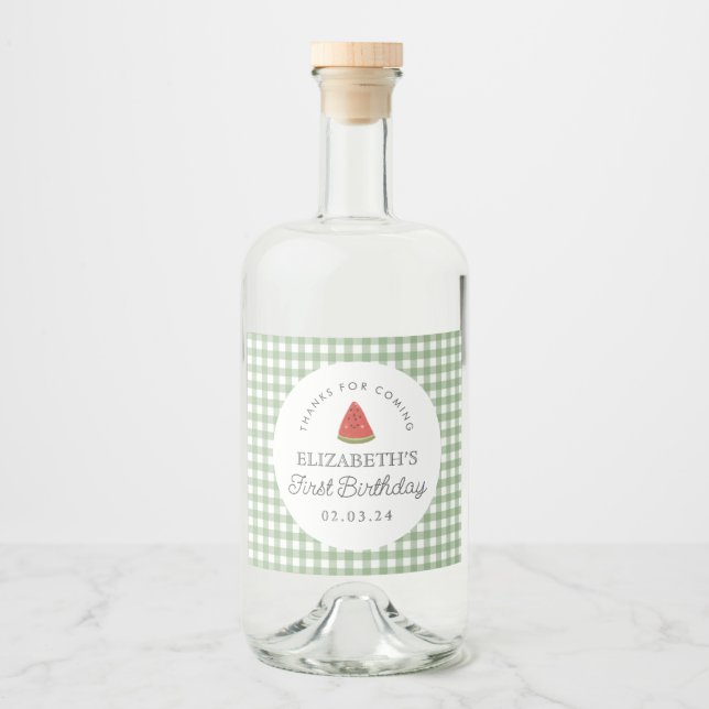 Little Sweet Melon First Birthday Liquor Bottle Label (Front)