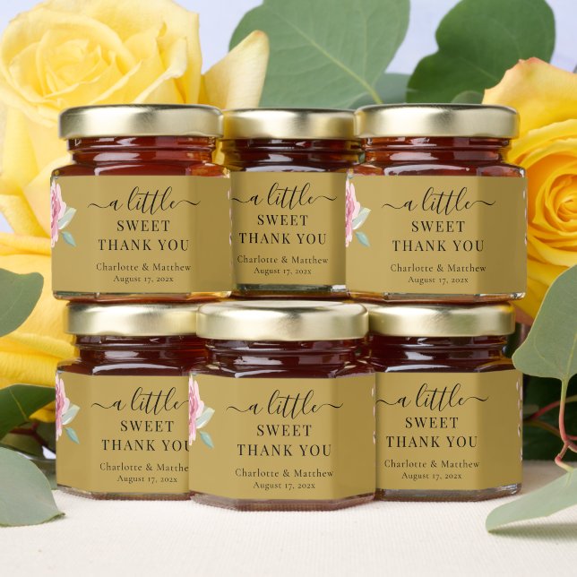 Little Sweet Pink Floral Script Wedding Thank You Honey Jar Favors (Insitu)