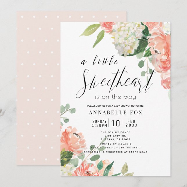 Little Sweethear Rose & Hydrangea Baby Shower Invitation (Front/Back)