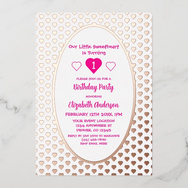 Little Sweetheart 1st Birthday Foil Invitation (Front)