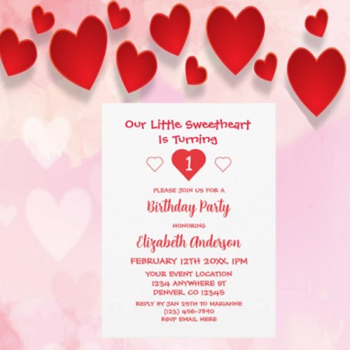 Little Sweetheart 1st Birthday Invitation