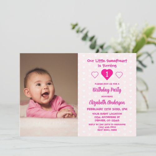 Little Sweetheart 1st Birthday Invitation