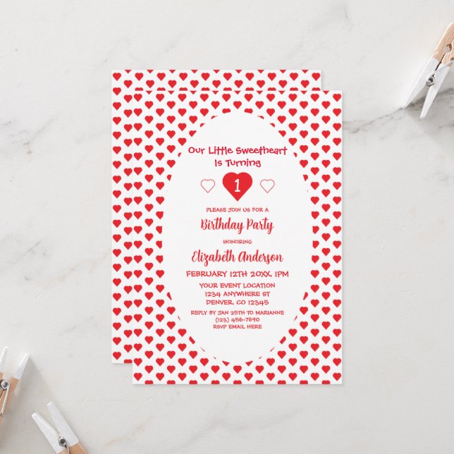 Little Sweetheart 1st Birthday Invitation (Front/Back In Situ)
