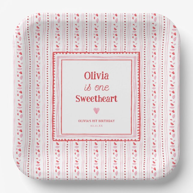 Little Sweetheart 1st Birthday Party Paper Plates (Front)