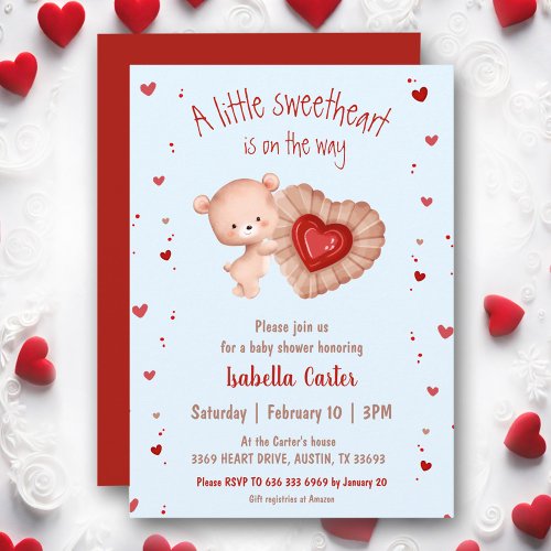 Little Sweetheart Bear Valentines Boy Baby Shower Invitation