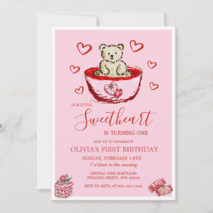 Little Sweetheart Birthday Bear Hearts Invitation