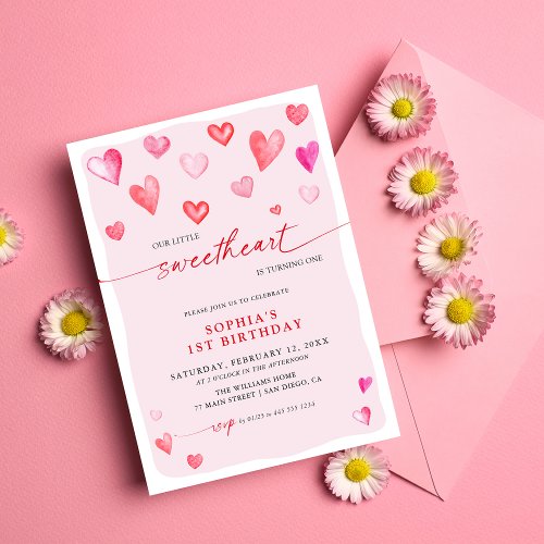 Little Sweetheart Birthday Hearts  Invitation