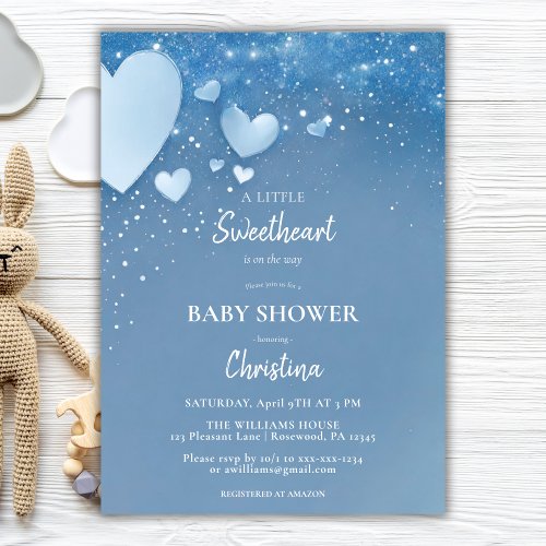 Little Sweetheart Blue Baby Shower Invitation