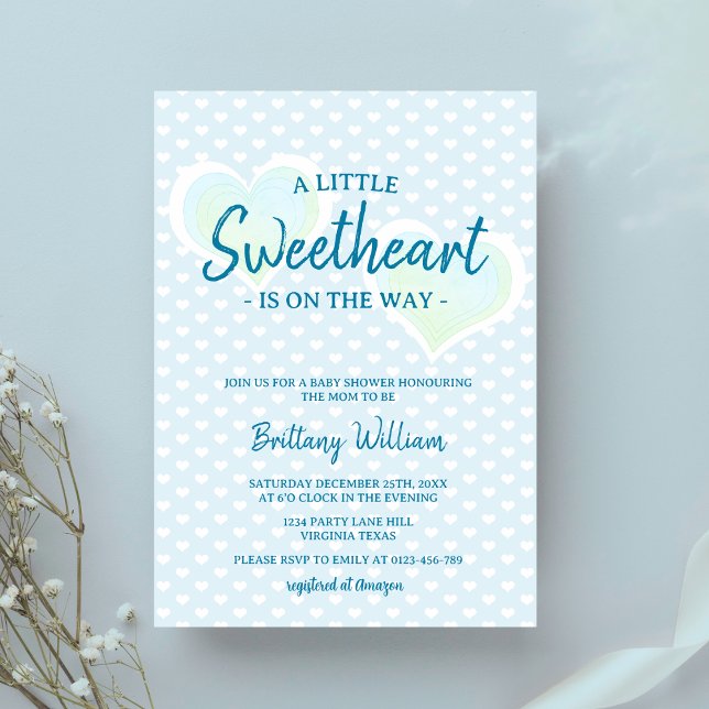 Little Sweetheart Blue Boy Valentines Baby Shower  Invitation (Creator Uploaded)