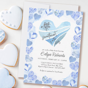 Little Sweetheart Blue Love Hearts Boy Baby Shower Invitation