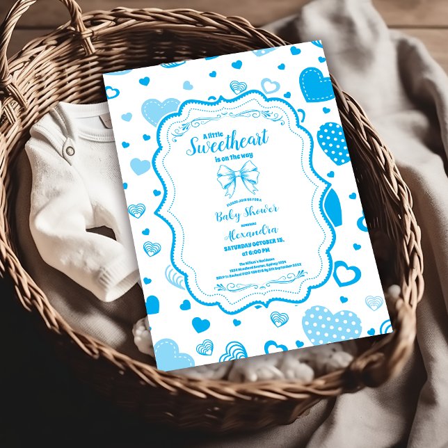 Little Sweetheart Blue Valentine Boy Baby Shower Invitation (Creator Uploaded)