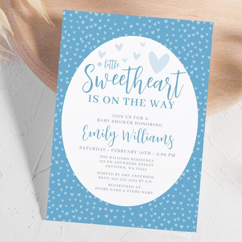 Little Sweetheart Blue Valentine Boy Baby Shower Invitation