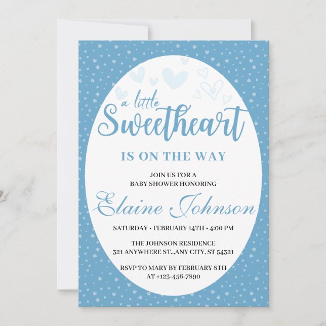 Little Sweetheart Blue Valentine Boy Baby Shower Invitation (Front)