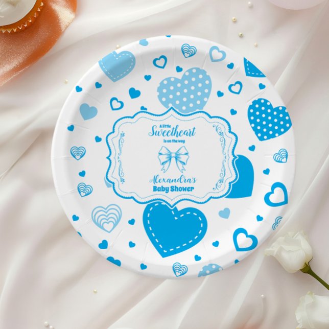 Little Sweetheart Blue Valentine Boy Baby Shower Paper Plates (Creator Uploaded)