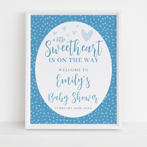 Little Sweetheart Blue Valentine Boy Baby Shower Poster
