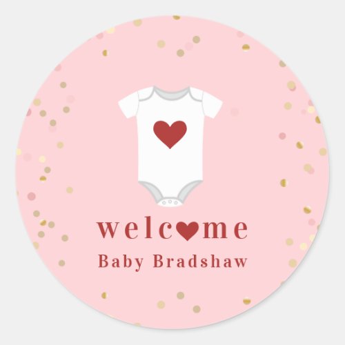 Little Sweetheart Bodysuit Valentine Baby Shower Classic Round Sticker