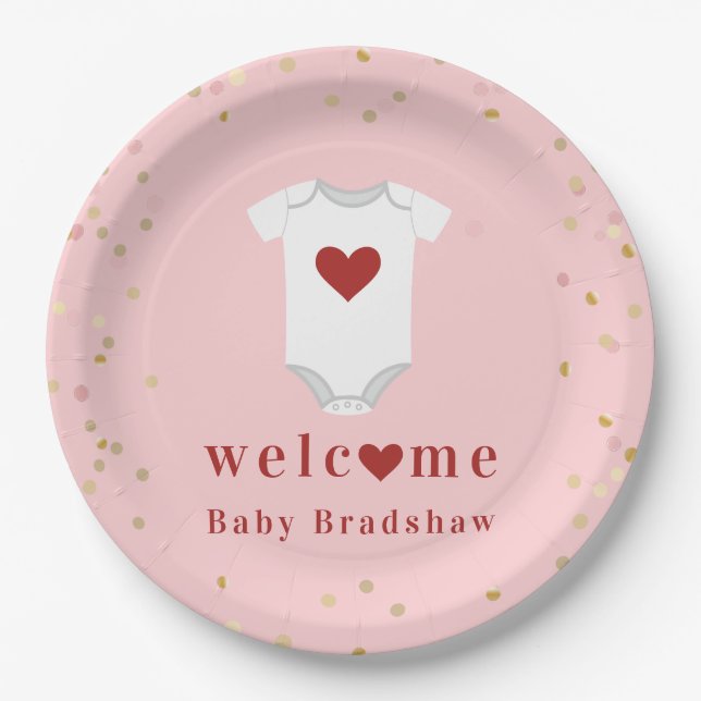 Little Sweetheart Bodysuit Valentine Baby Shower Paper Plates (Front)