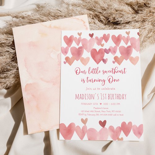 Little Sweetheart Boho Hearts First Birthday Invitation