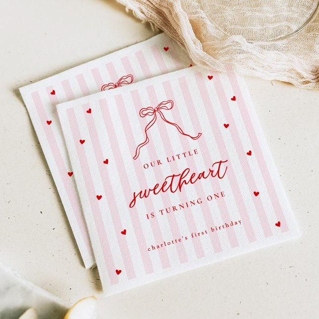 Little Sweetheart Bow 1st Birthday Napkins (Creator Uploaded)