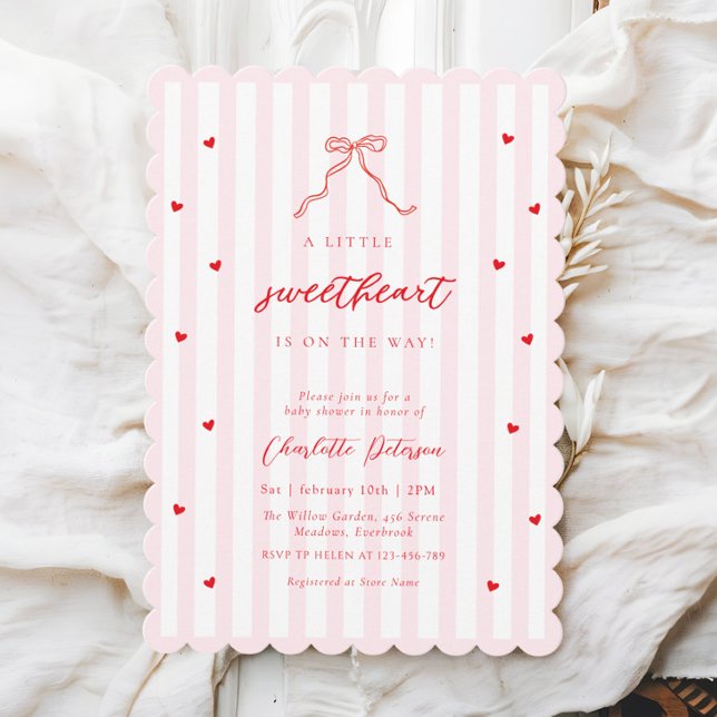 Little Sweetheart Bow Baby Shower Invitation (Creator Uploaded)