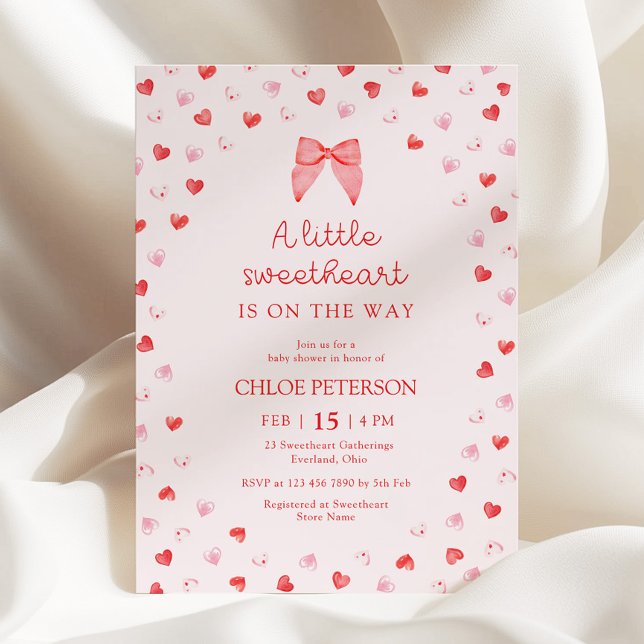 Little Sweetheart Bow Baby Shower Invitation (Creator Uploaded)