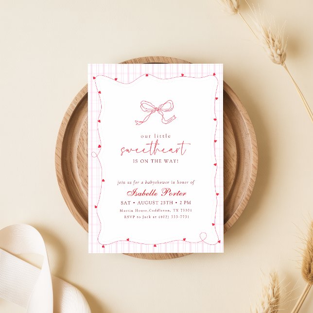 Little Sweetheart Bow Baby Shower Invitation (Creator Uploaded)