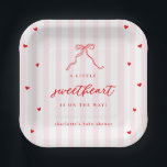 Little Sweetheart Bow Baby Shower Paper Plates<br><div class="desc">Celebrate the arrival of a little sweetheart with this adorable Valentine's-themed baby shower plates. Featuring elegant pink stripes,  cute red hearts and a bow,   this design perfectly combines charm and sophistication.</div>