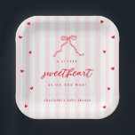 Little Sweetheart Bow Baby Shower Paper Plates<br><div class="desc">Celebrate the arrival of a little sweetheart with this adorable Valentine's-themed baby shower plates. Featuring elegant pink stripes,  cute red hearts and a bow,   this design perfectly combines charm and sophistication.</div>