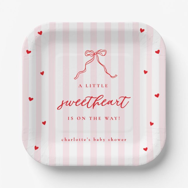 Little Sweetheart Bow Baby Shower Paper Plates (Front)