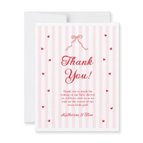 Little Sweetheart Bow Baby Shower Thank You Card