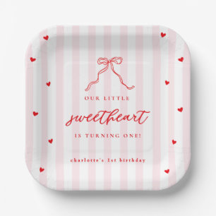 Little Sweetheart Bow First Birthday Paper Plates