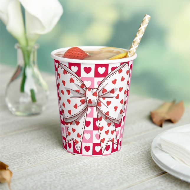 Little Sweetheart Bow heart checkered Paper Cup  (Insitu)