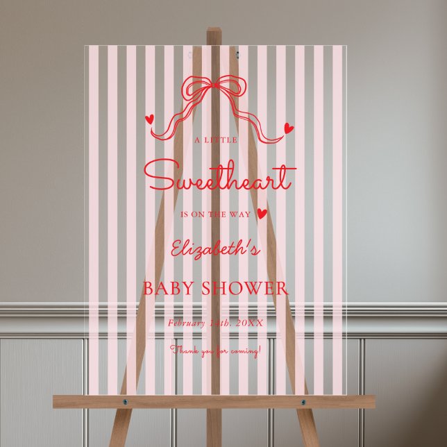 Little Sweetheart Bow Pink Valentine's Baby Shower Acrylic Sign (Creator Uploaded)
