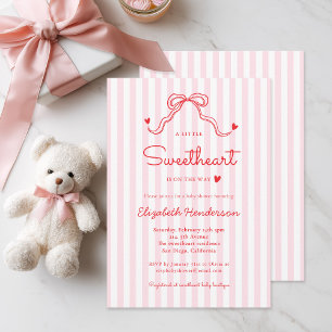 Little Sweetheart Bow Pink Valentine's Baby Shower Invitation