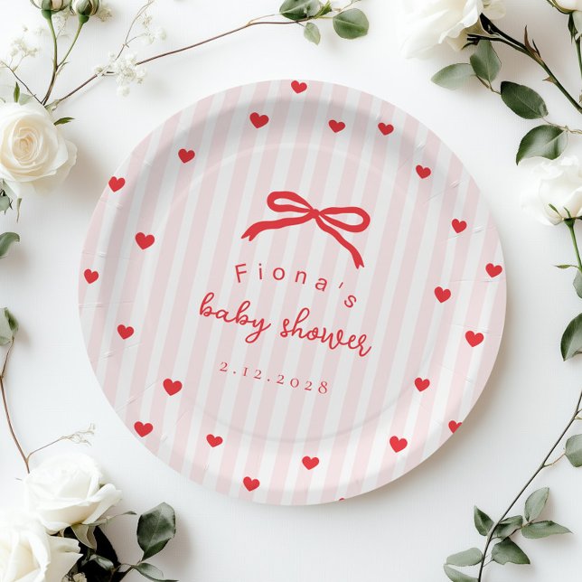 Little Sweetheart Bow Valentines Baby Shower Paper Plates (Creator Uploaded)