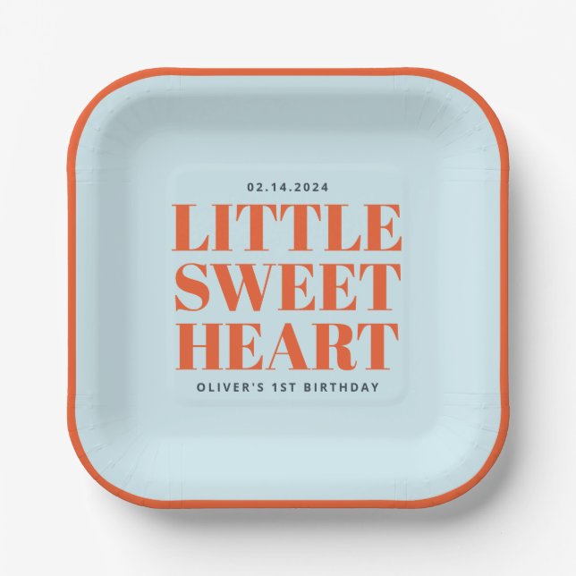 Little Sweetheart Boy 1st Birthday Paper Plates (Front)