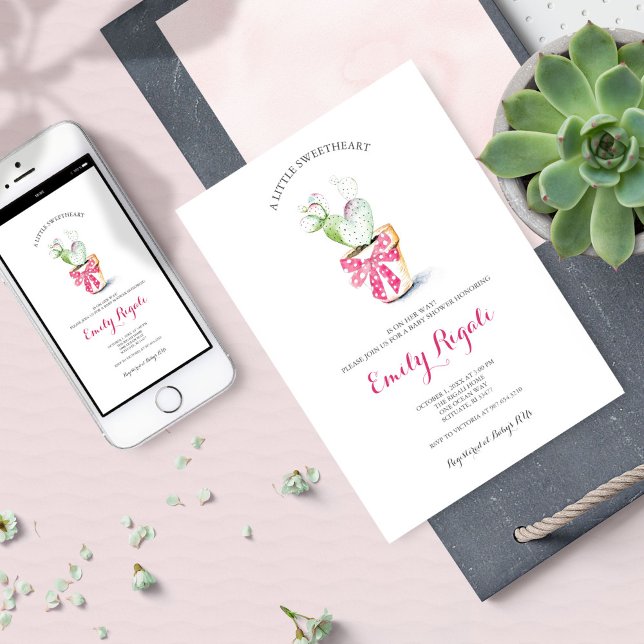 Little Sweetheart Cactus Baby Shower Invite (Creator Uploaded)