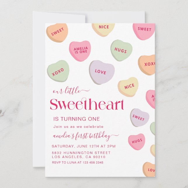 Little Sweetheart candies Valentines Day birthday Invitation (Front)
