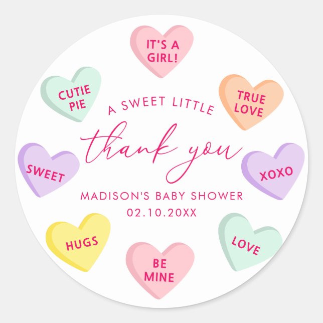 Little Sweetheart Candy Hearts Thank You Classic Round Sticker (Front)