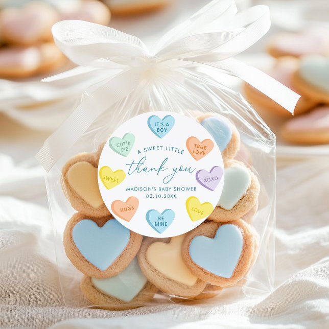 Little Sweetheart Candy Hearts Thank You Classic Round Sticker (Creator Uploaded)