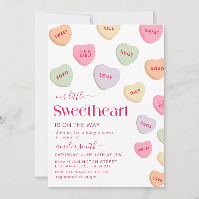 Little Sweetheart candy Valentines Day Baby shower Invitation (Front)