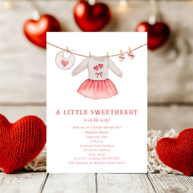 Little Sweetheart Clothes Valentine Baby Shower Invitation (Creator Uploaded)