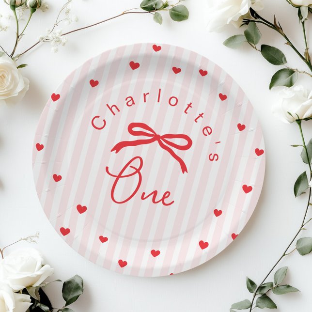 Little Sweetheart Coquette Bow 1st Birthday Paper Plates (Creator Uploaded)