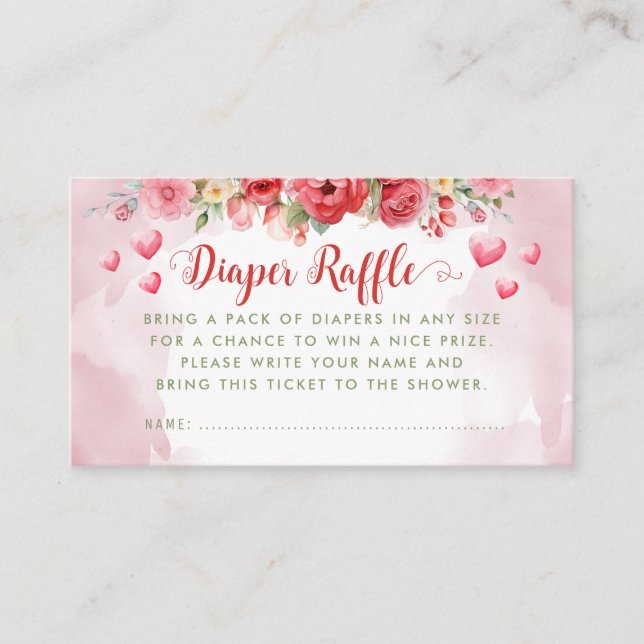 Little Sweetheart Cute Baby Shower Diaper Raffle Enclosure Card (Front)