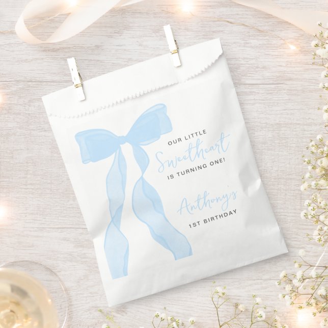 Little Sweetheart Elegant Blue Bow Birthday Party Favor Bag (Clipped)