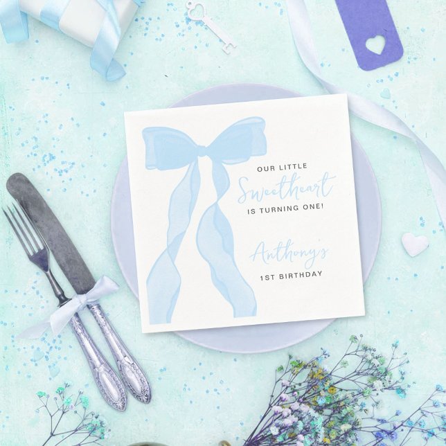 Little Sweetheart Elegant Blue Bow Birthday Party Napkins (Creator Uploaded)