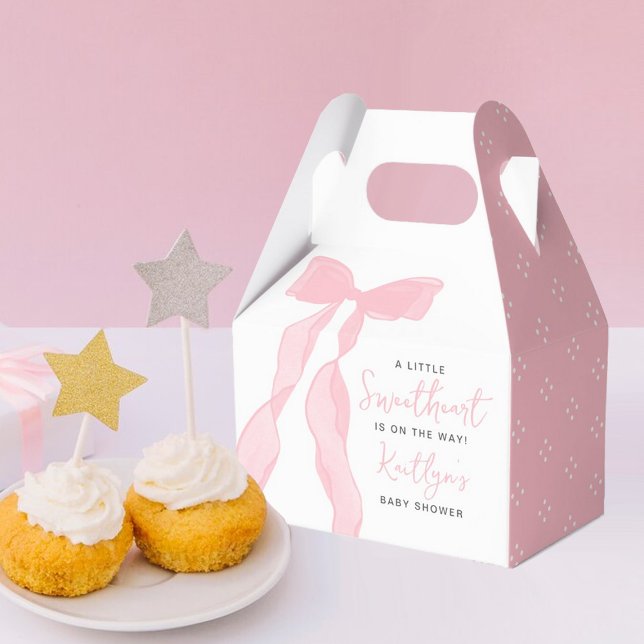 Little Sweetheart Elegant Pink Bow Baby Shower Favor Boxes (Creator Uploaded)